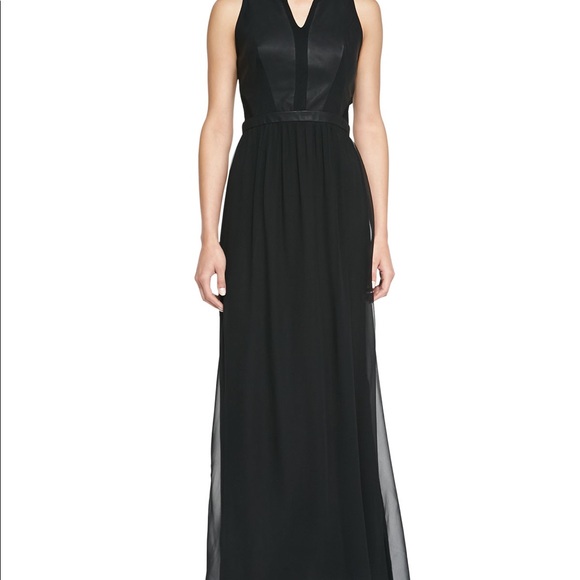 Faux Leather Chiffon Long Dress - Picture 2 of 4